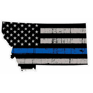 Thin Blue line decal - State of Montana Grey Tattered Flag Decal - Various Sizes.