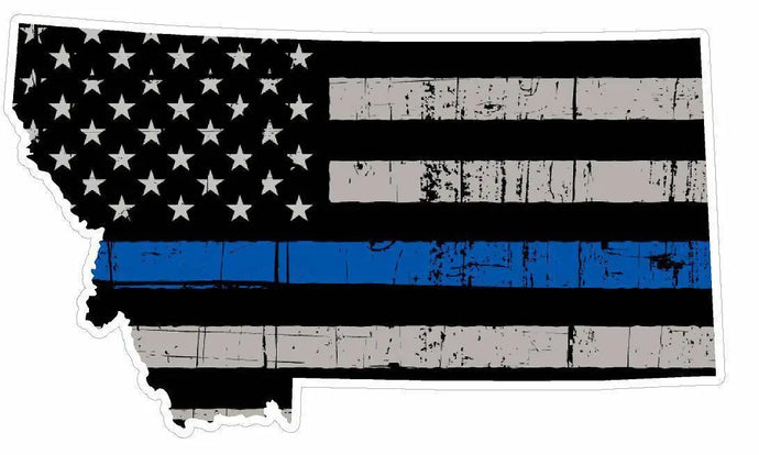 Thin Blue line decal - State of Montana Grey Tattered Flag Decal - Various Sizes.