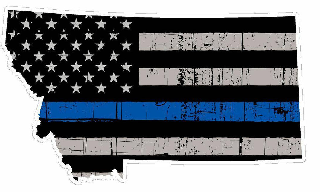 Thin Blue line decal - State of Montana Grey Tattered Flag Decal - Various Sizes - BuckUp Tactical