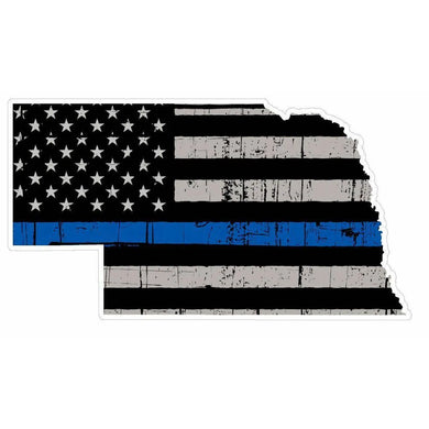 Thin Blue line decal - State of Nebraska Grey Tattered Flag Decal - Various Sizes.