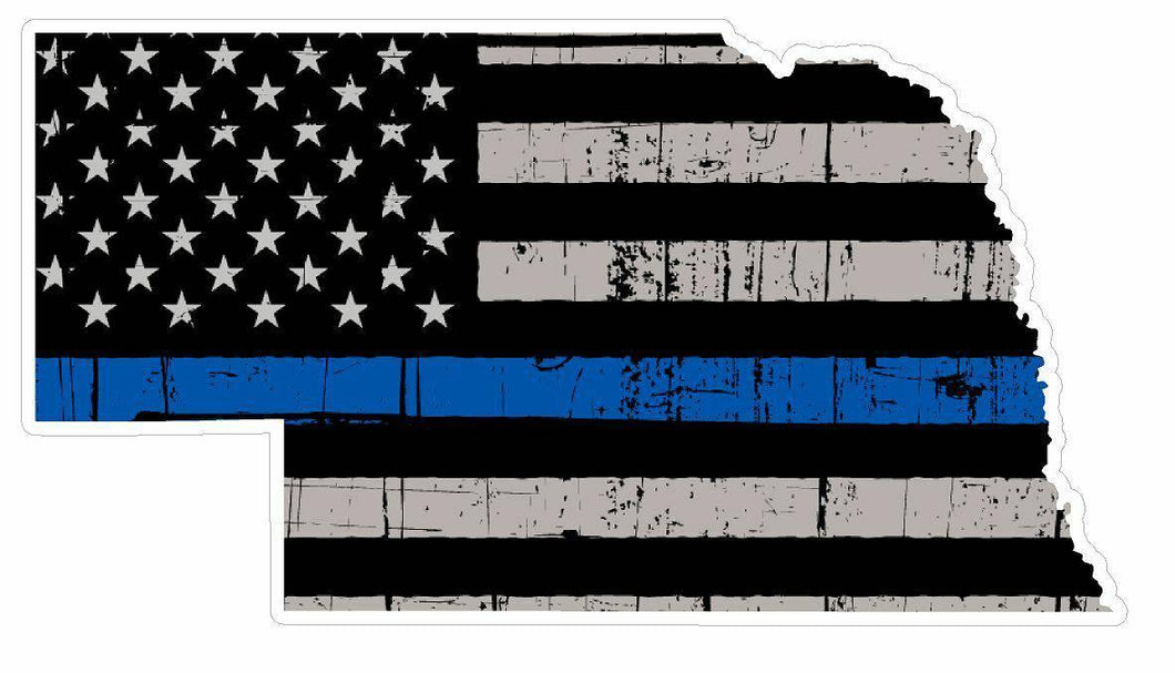 Thin Blue line decal - State of Nebraska Grey Tattered Flag Decal - Various Sizes - BuckUp Tactical