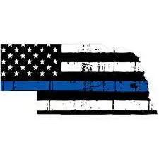 Thin Blue line decal - State of Nebraska Tattered Flag Decal - Various Sizes.