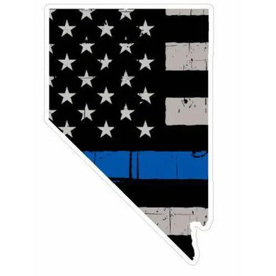 Thin Blue line decal - State of Nevada Grey Tattered Flag Decal - Various Sizes.