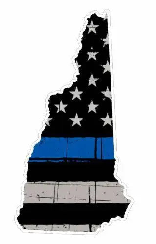 Thin Blue line decal - State of New Hampshire Grey Tattered Flag Decal - Various Sizes.