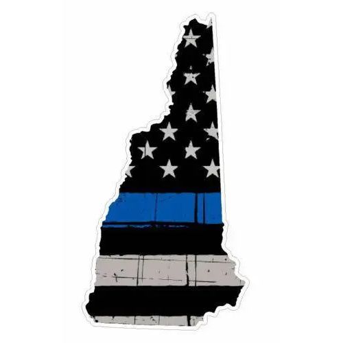 Thin Blue line decal - State of New Hampshire Grey Tattered Flag Decal - Various Sizes.