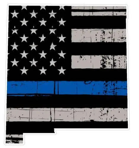 Thin Blue line decal - State of New Mexico Grey Tattered Flag Decal - Various Sizes.