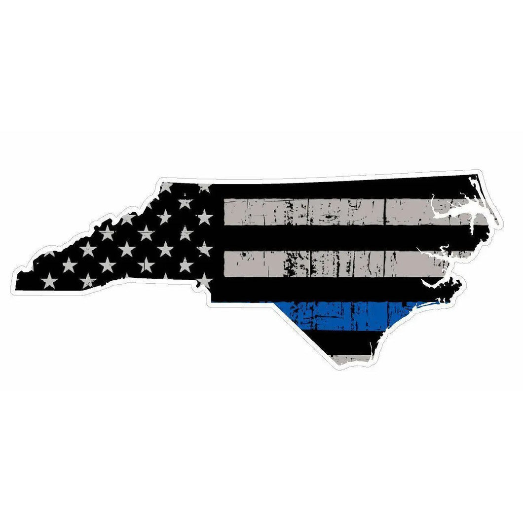 Thin Blue line decal - State of North Carolina Grey Tattered Flag Decal - Various Sizes.