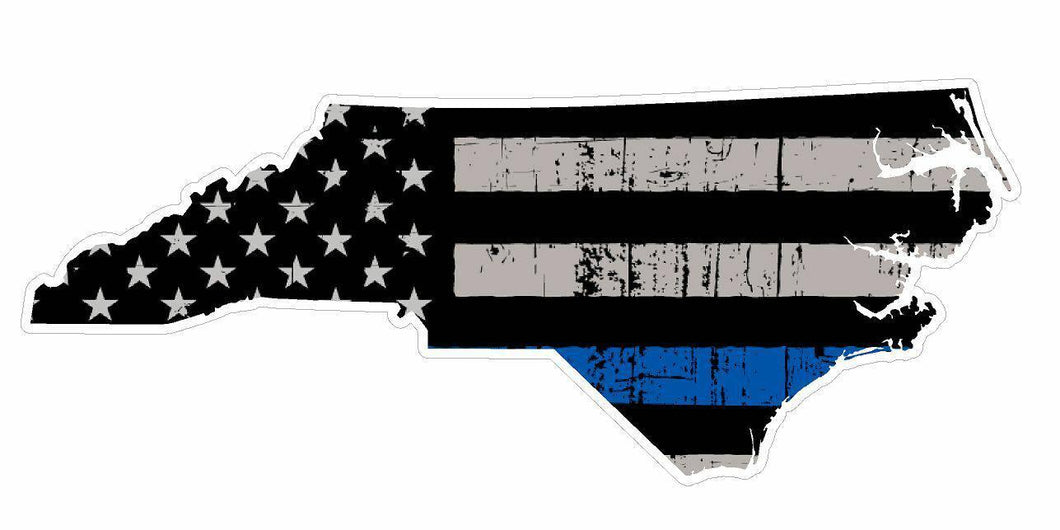 Thin Blue line decal - State of North Carolina Grey Tattered Flag Decal - Various Sizes - BuckUp Tactical