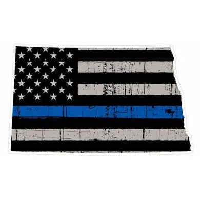 Thin Blue line decal - State of North Dakota Grey Tattered Flag Decal - Various Sizes.