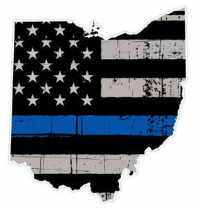 Thin Blue line decal - State of Ohio Grey Tattered Flag Decal - Various Sizes - BuckUp Tactical