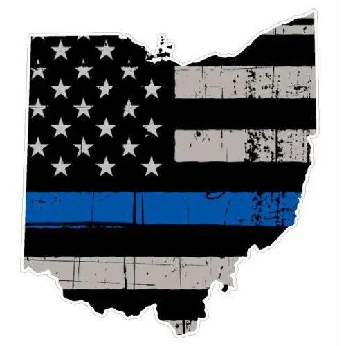 Thin Blue line decal - State of Ohio Grey Tattered Flag Decal - Various Sizes.