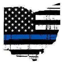 Thin Blue line decal - State of Ohio Tattered Flag Decal - Various Sizes.