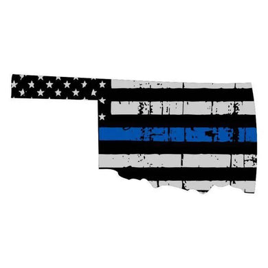 Thin Blue line decal - State of Oklahoma Thin Blue Line Grey Tattered Flag - Various Sizes.