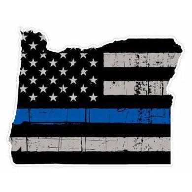 Thin Blue line decal - State of Oregon Grey Tattered Flag Decal - Various Sizes.