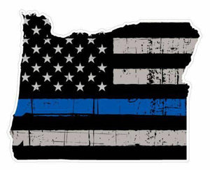 Thin Blue line decal - State of Oregon Grey Tattered Flag Decal - Various Sizes - BuckUp Tactical