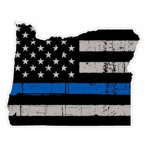 Thin Blue line decal - State of Oregon Grey Tattered Flag Decal - Various Sizes.