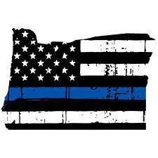 Thin Blue line decal - State of Oregon Tattered Flag Decal - Various Sizes.