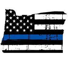 Thin Blue line decal - State of Oregon Tattered Flag Decal - Various Sizes.