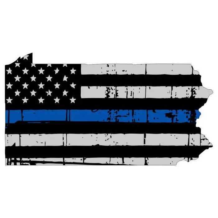 Thin Blue line decal - State of Pennsylvania Thin Blue Line Grey Tattered Flag - Various Sizes.