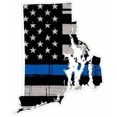 Thin Blue line decal - State of Rhode Island Thin Blue Line Grey Tattered Flag - Various Sizes.
