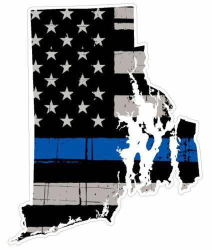 Thin Blue line decal - State of Rhode Island Thin Blue Line Grey Tattered Flag - Various Sizes - BuckUp Tactical