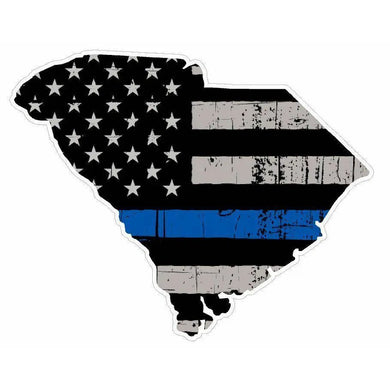 Thin Blue line decal - State of South Carolina Grey Tattered Flag Decal - Various Sizes.