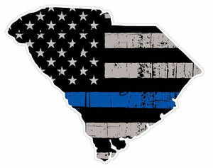 Thin Blue line decal - State of South Carolina Grey Tattered Flag Decal - Various Sizes - BuckUp Tactical