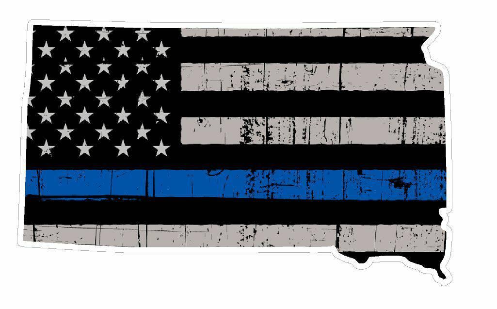 Thin Blue line decal - State of South Dakota Grey Tattered Flag Decal - Various Sizes - BuckUp Tactical