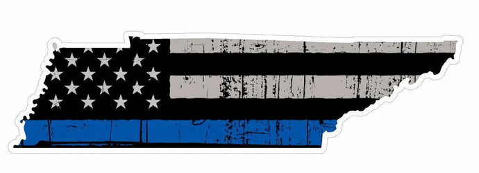 Thin Blue line decal - State of Tennessee Grey Tattered Flag Decal - Various Sizes.