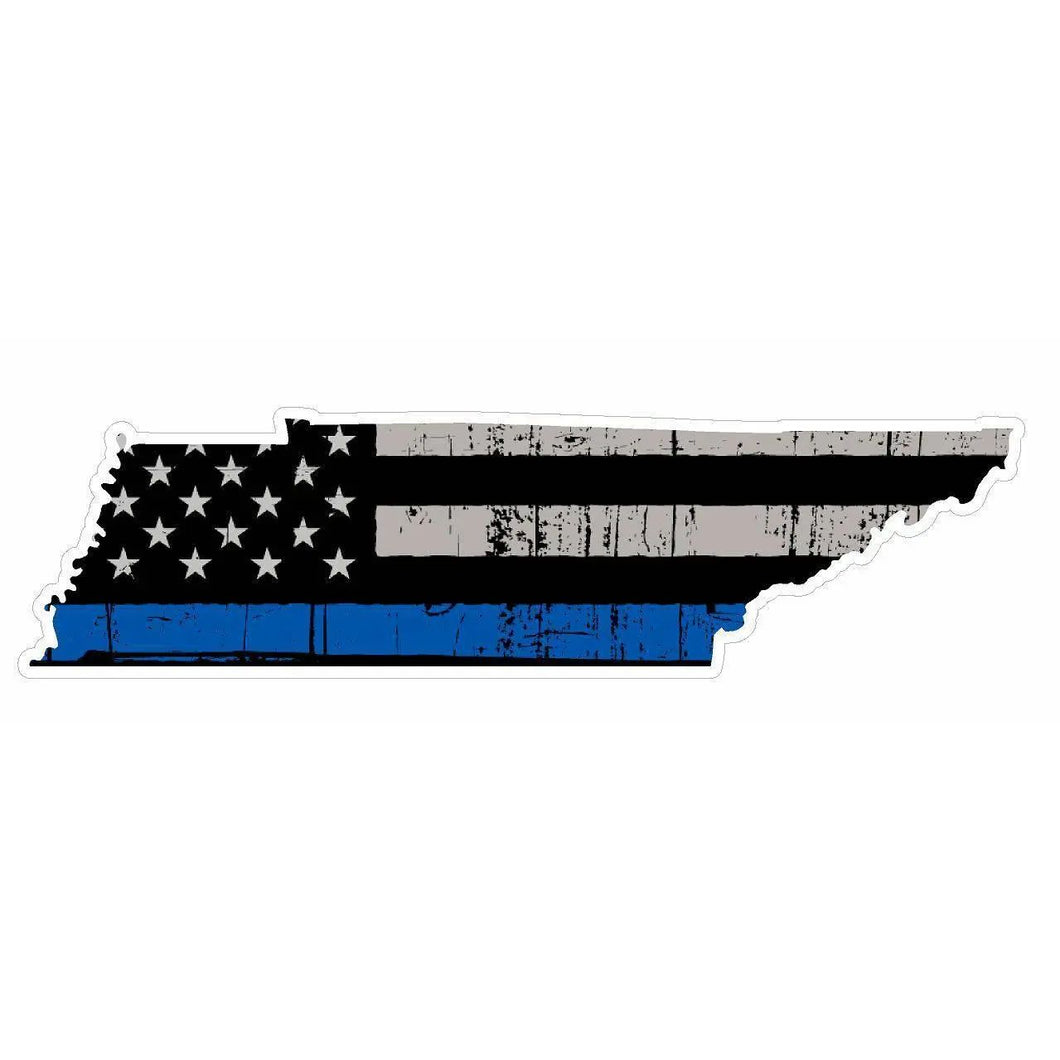 Thin Blue line decal - State of Tennessee Grey Tattered Flag Decal - Various Sizes.