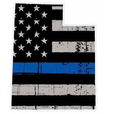 Thin Blue line decal - State of Utah Grey Tattered Flag Decal - Various Sizes.