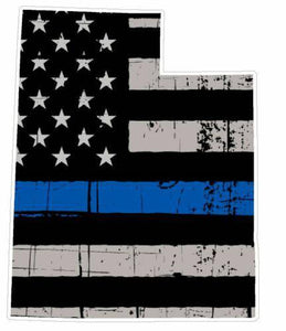 Thin Blue line decal - State of Utah Grey Tattered Flag Decal - Various Sizes - BuckUp Tactical