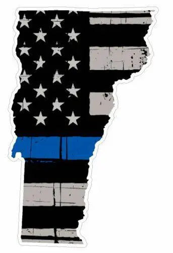 Thin Blue line decal - State of Vermont Grey Tattered Flag Decal - Various Sizes.
