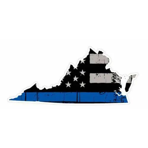 Thin Blue line decal - State of Virginia Grey tattered Flag Decal - Various Sizes.