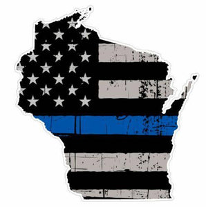Thin Blue line decal - State of Wisconsin Tattered Flag Decal - Various Sizes - BuckUp Tactical
