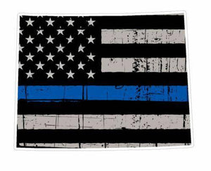 Thin Blue line decal - State of Wyoming Grey Tattered Flag - Various Sizes - BuckUp Tactical