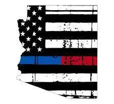 Thin Blue Red line decal - State of Arizona tattered Flag Decal - Various Sizes.