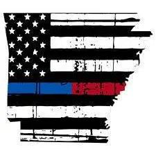 Thin Blue Red line decal - State of Arkansas tattered Flag Decal - Various Sizes.