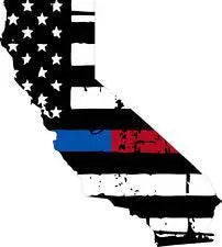 Thin Blue Red line decal - State of California tattered Flag Decal - Various Sizes.