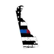 Thin Blue Red line decal - State of Delaware tattered Flag Decal - Various Sizes.