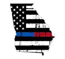 Thin Blue Red line decal - State of Georgia tattered Flag Decal - Various Sizes - BuckUp Tactical
