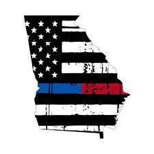 Thin Blue Red line decal - State of Georgia tattered Flag Decal - Various Sizes.