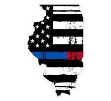 Thin Blue Red line decal - State of Illinois tattered Flag Decal - Various Sizes - BuckUp Tactical
