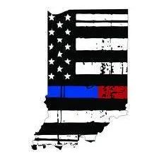 Thin Blue Red line decal - State of Indiana tattered Flag Decal - Various Sizes.