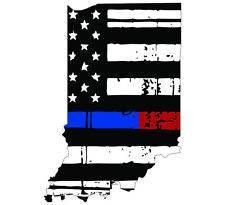 Thin Blue Red line decal - State of Indiana tattered Flag Decal - Various Sizes - BuckUp Tactical