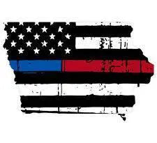 Thin Blue Red line decal - State of Iowa tattered Flag Decal - Various Sizes.