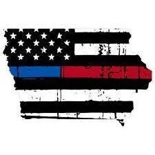 Thin Blue Red line decal - State of Iowa tattered Flag Decal - Various Sizes.