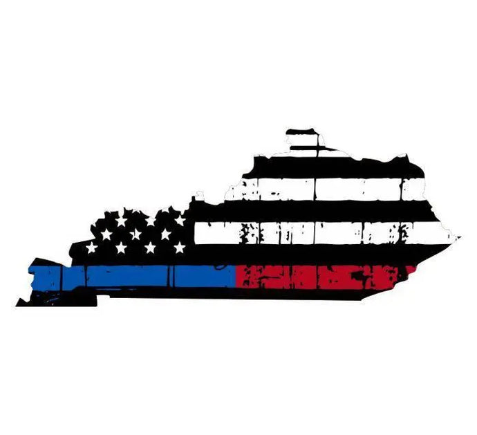 Thin Blue Red line decal - State of Kentucky Thin Blue Red Line tattered Flag Decal - Various Sizes.
