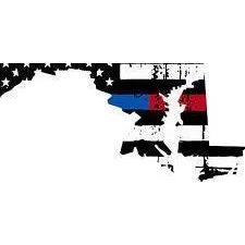 Thin Blue Red line decal - State of Maryland tattered Flag Decal - Various Sizes.