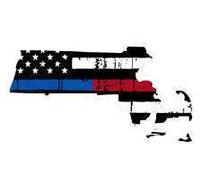 Thin Blue Red line decal - State of Massachusetts tattered Flag Decal - Various Sizes - BuckUp Tactical